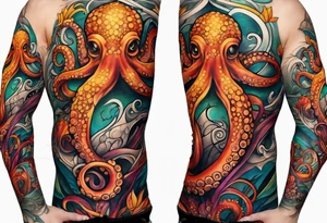 Octopus Arm Sleeve with fall colors tattoo idea
