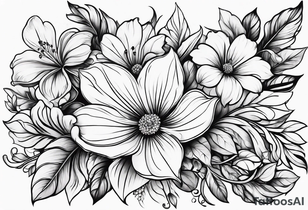 Curved floral leaves tattoo idea