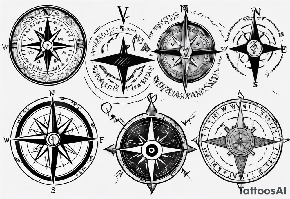 compass with viking runes tattoo idea