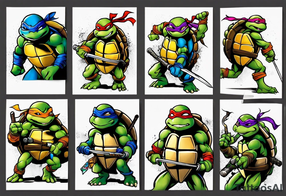 teenage mutant ninja turtles fighting sleeve tattoo idea
