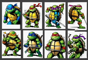 teenage mutant ninja turtles fighting sleeve tattoo idea