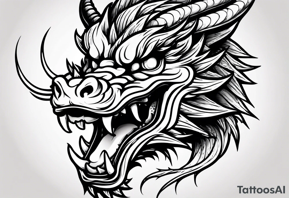 Animal head of a chinese dragon who is angry tattoo idea