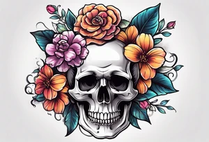 skull with flowers growing on top of its head tattoo idea
