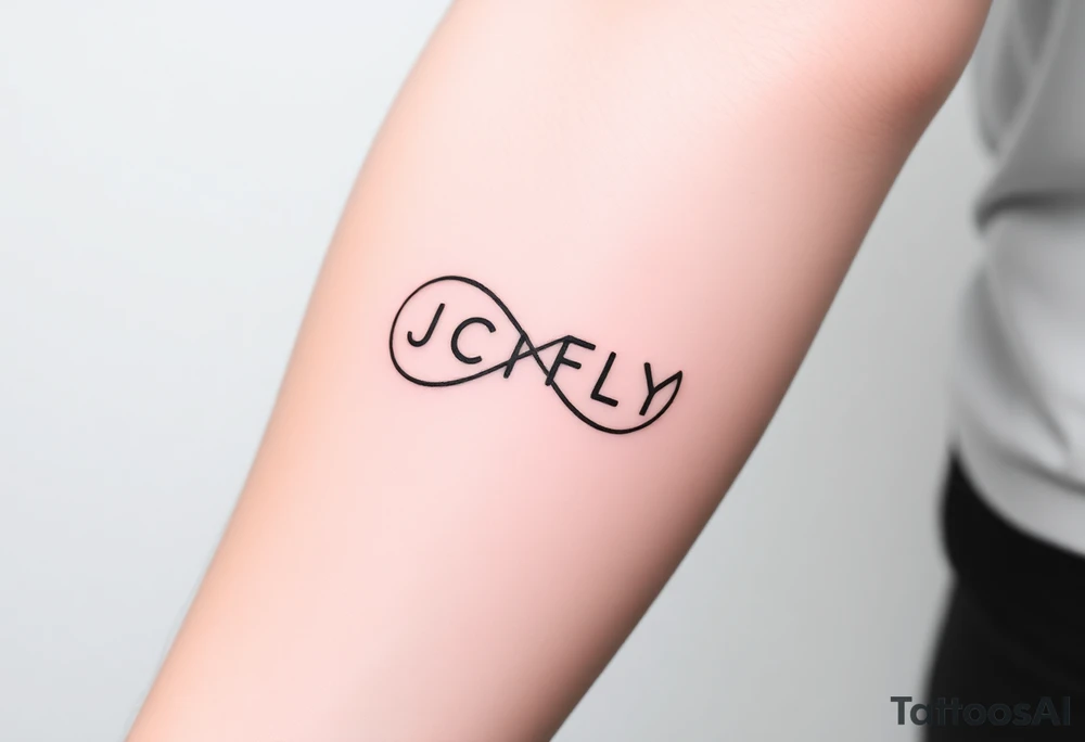 A small tattoo to go on my inner forearm with the letters JCIFLY in an infinity symbol shape and a bit abstract tattoo idea