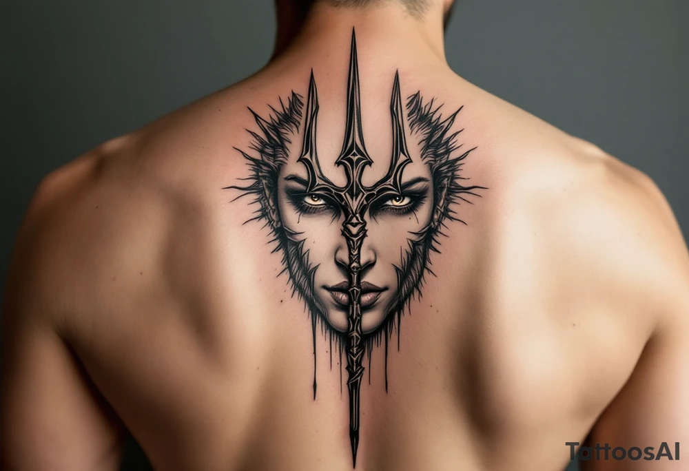 face behind trident tattoo idea