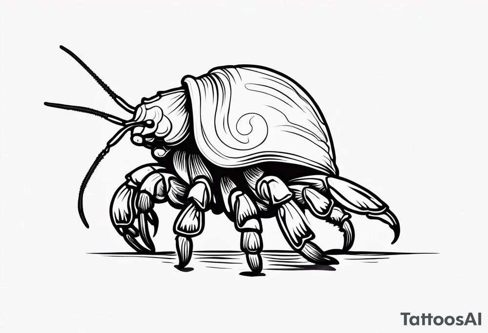Line work cute hermit crab tattoo idea
