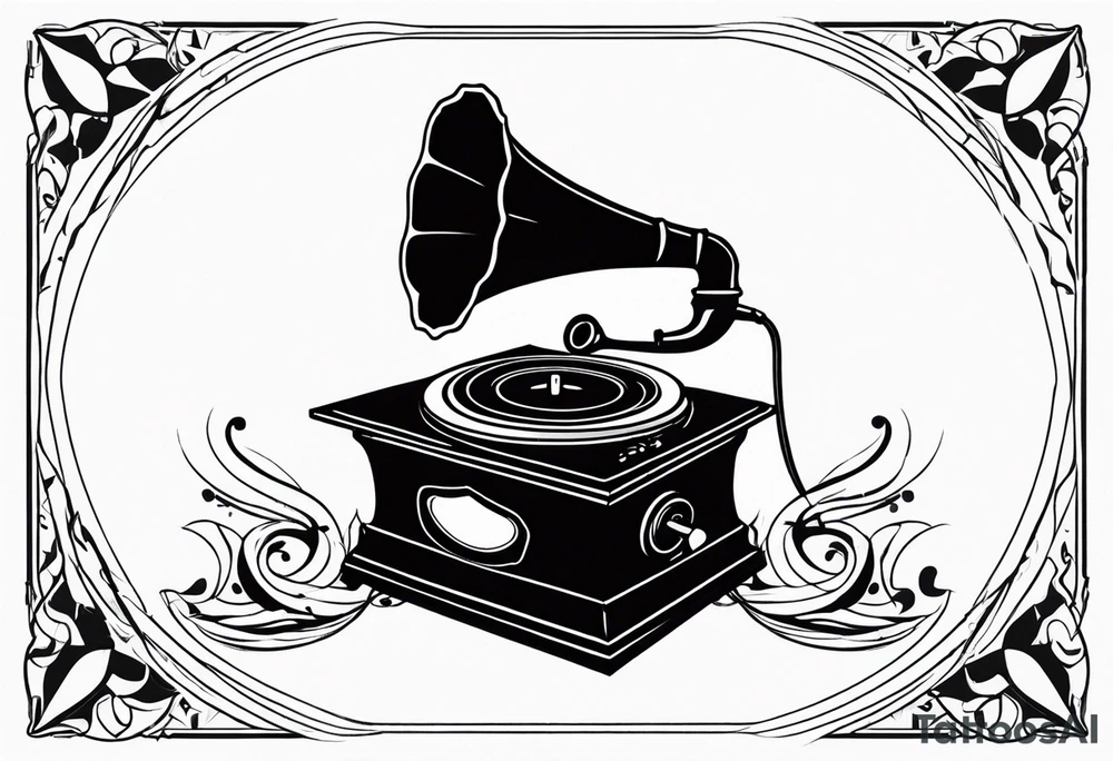 gramophone old with music tattoo idea