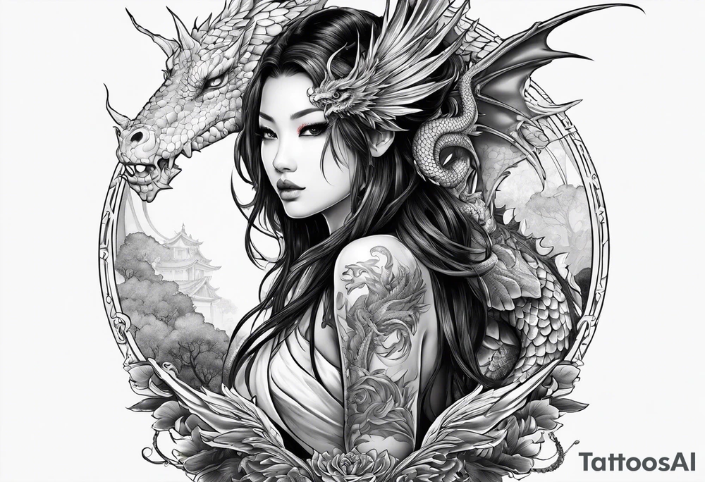 complete warrior fairy nymph with dragon tattoo idea