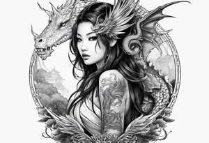 complete warrior fairy nymph with dragon tattoo idea