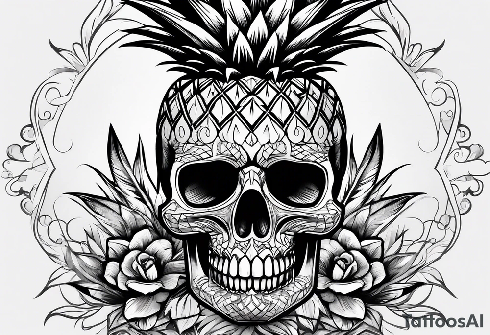 A pineapple with a skull face tattoo idea