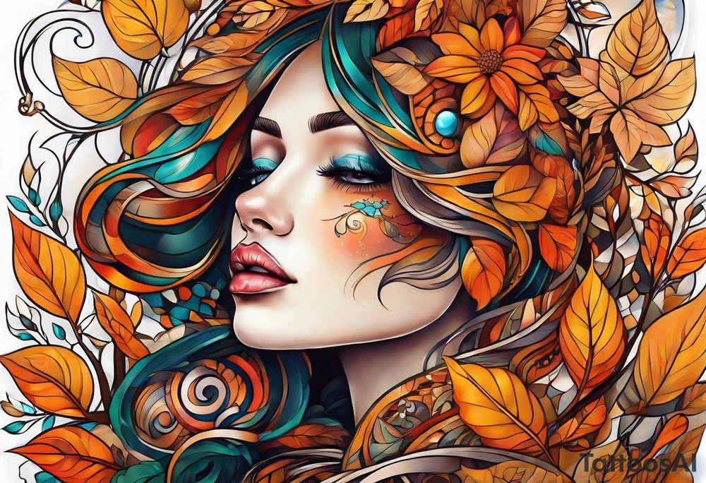 knee tattoo in fall color tattoo idea