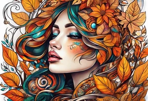 knee tattoo in fall color tattoo idea