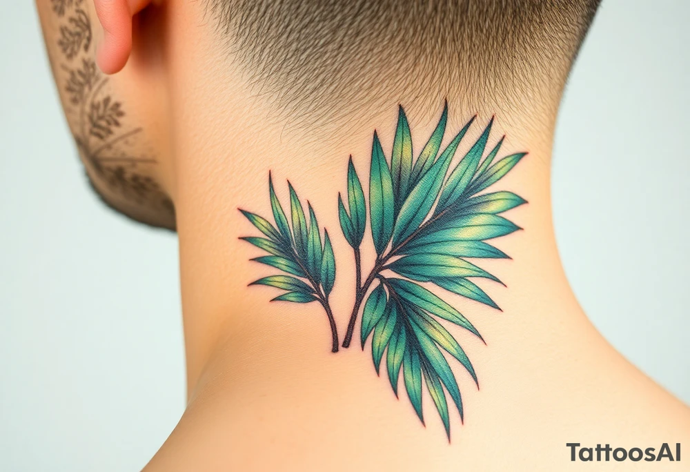 realistic large woven palm leaves tattoo idea