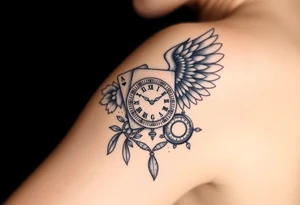 Slot machine cards compass and clock with angel wings tattoo idea