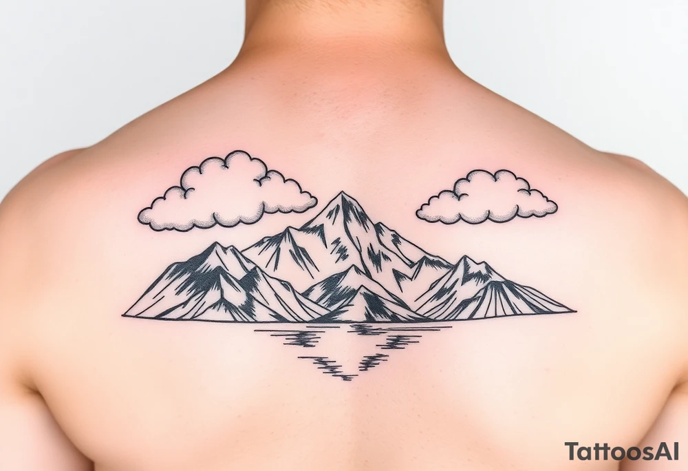 Clouds with mountains and water in Colorado tattoo idea