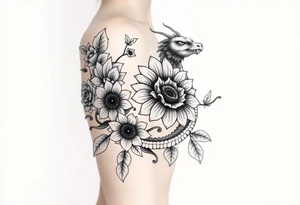 Hourglass roses sunflower dragon tattoo idea