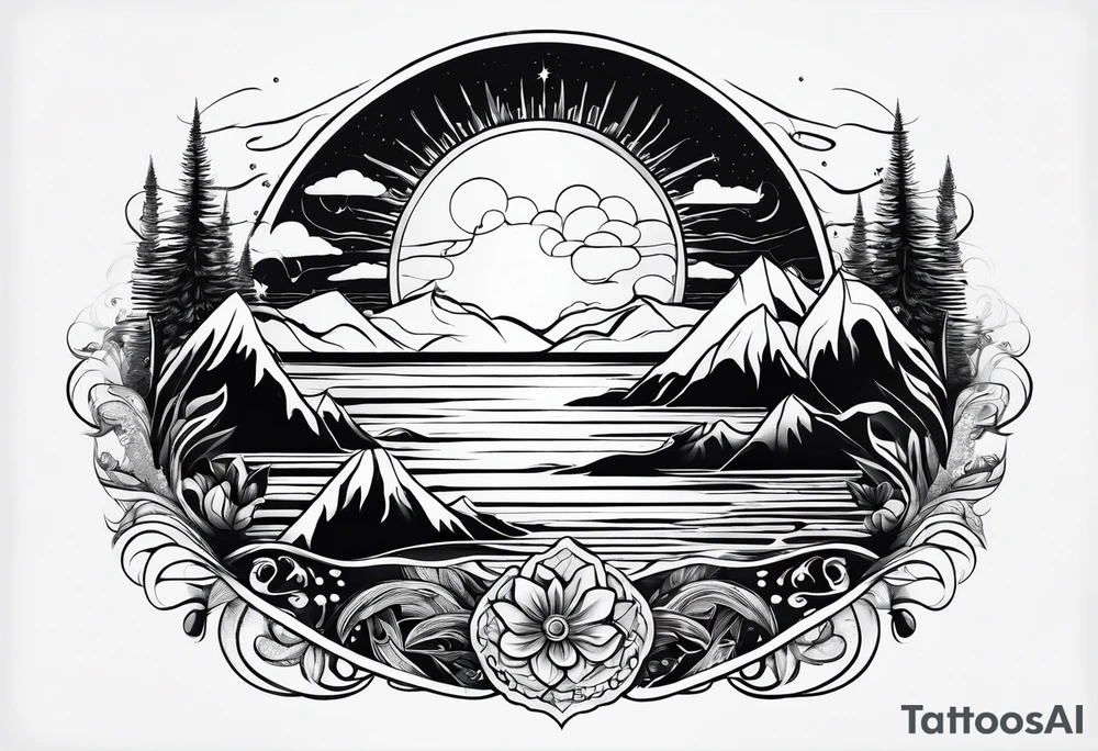 Sun, sea, mountain tattoo idea