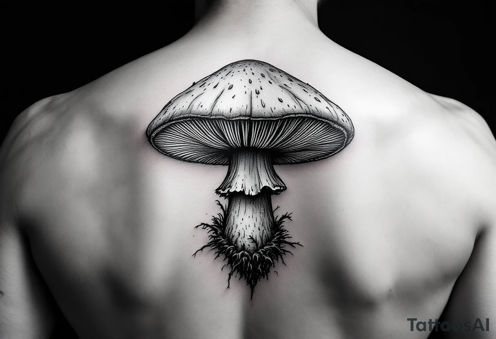 Anaglyph 3D drawing of a mushroom tattoo idea