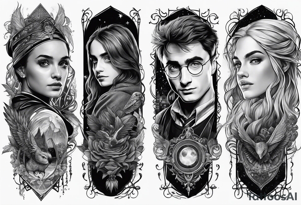 Harry Potter arm sleeve magic tattoo idea