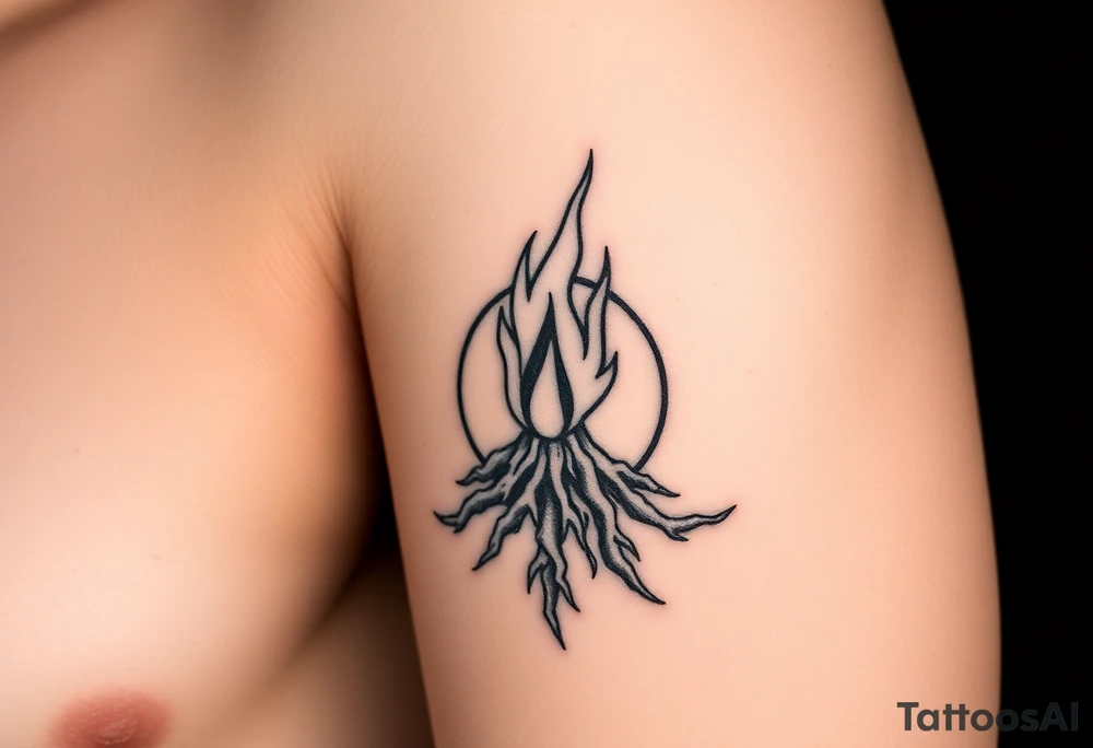 flame in a roots sphere, with a roots arch tattoo idea