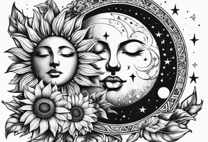 Sunflowers sun and moon tattoo idea