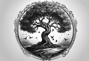 circle of life tree coming out of an hourglass tattoo idea