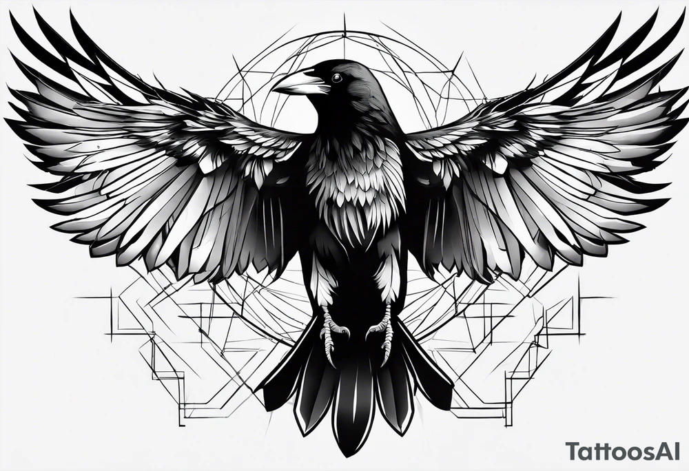 crow with open wings, only lines tattoo idea