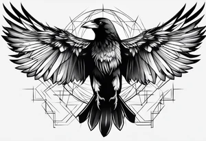 crow with open wings, only lines tattoo idea