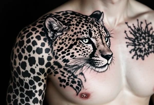 realistic cheetah covering the entire side chest with the number 62 tattoo idea