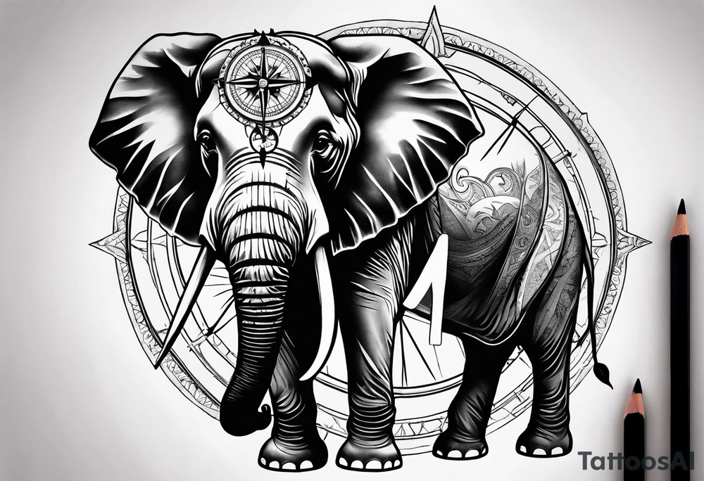 Compass held by an elephant tattoo idea