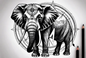 Compass held by an elephant tattoo idea