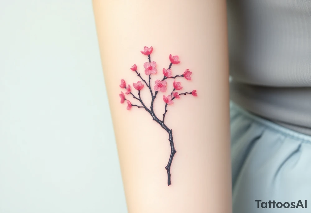 A delicate cherry tree with soft pink petals, representing beauty, life, and fleeting yet precious family moments tattoo idea