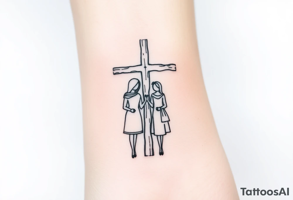 Family of 4 standing with weathered cross like a tree tattoo idea