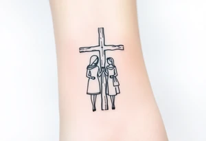 Family of 4 standing with weathered cross like a tree tattoo idea