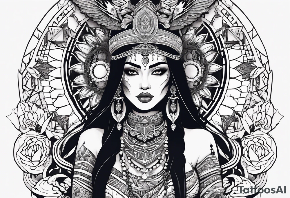 kali ma, alien goddess, valkrye, pirate, divine feminine, zenza resonance, pachamama, lotus azul, blank panther, eagle, skull, 5D, nueva gaya, dna 12 tattoo idea