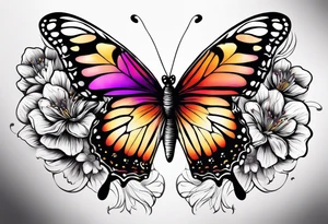 5. Butterfly: “A vibrant butterfly with colorful wings, resting on a flower, showcasing transformation and beauty.” tattoo idea