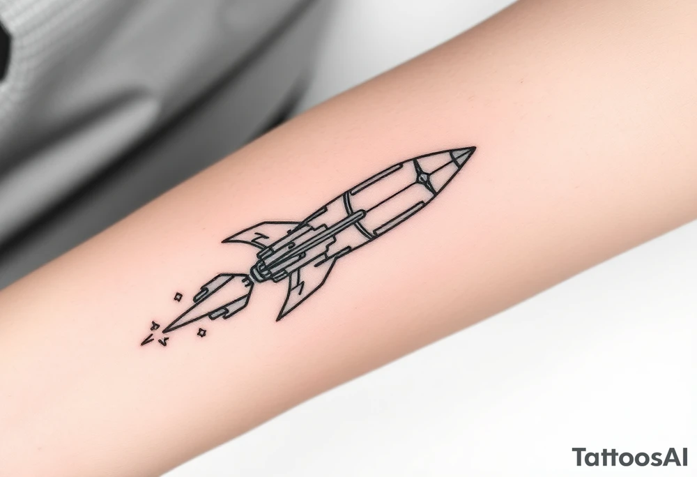 Rocket ship with sparks coming out of the back tattoo idea