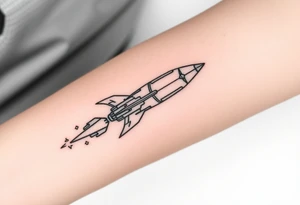 Rocket ship with sparks coming out of the back tattoo idea