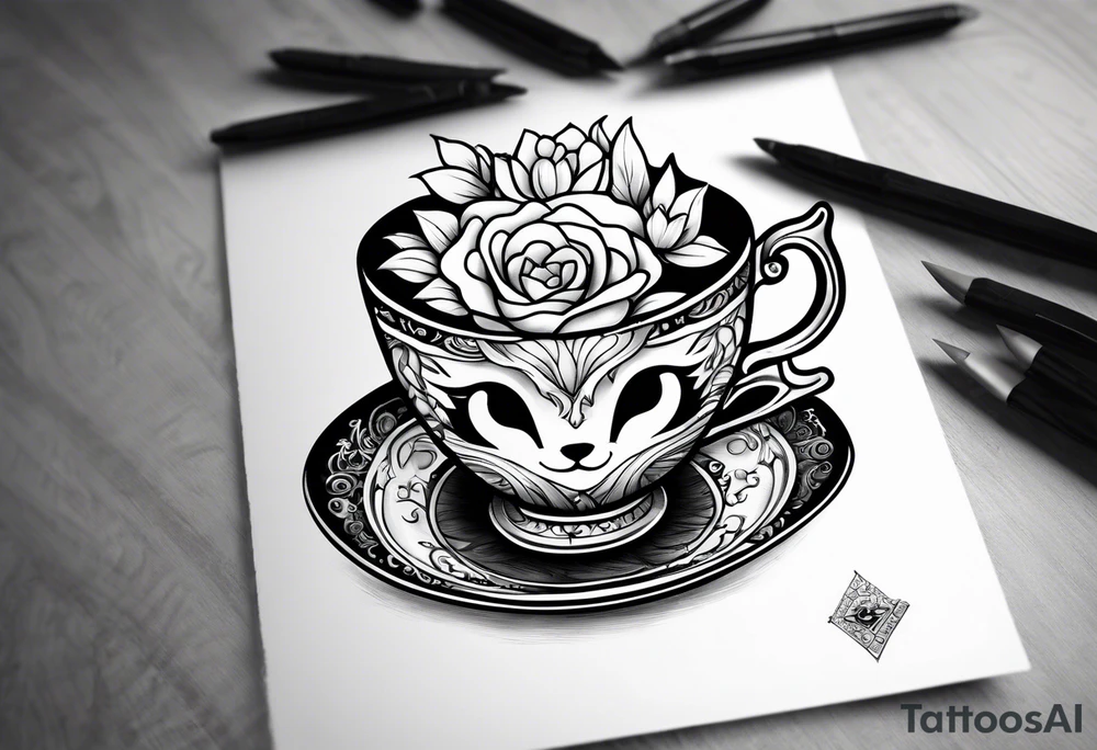 a full fawn inside a teacup tattoo idea