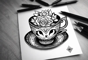 a full fawn inside a teacup tattoo idea