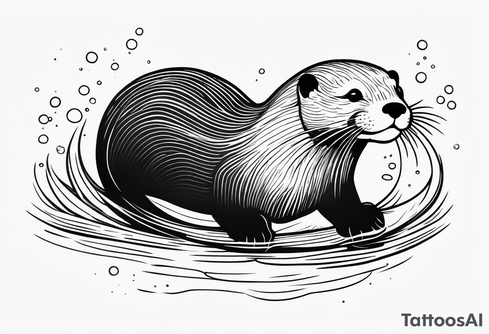Otter swimming with straight and clear lines tattoo idea