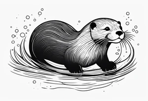 Otter swimming with straight and clear lines tattoo idea