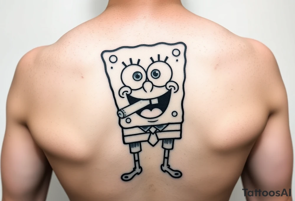 spongebob square pants stoned with a blunt in his mouth tattoo idea