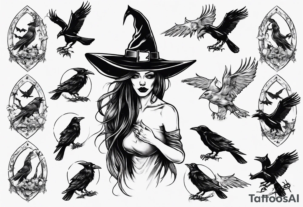 witch with crows tattoo idea