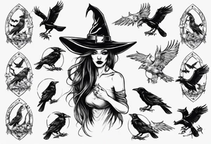 witch with crows tattoo idea