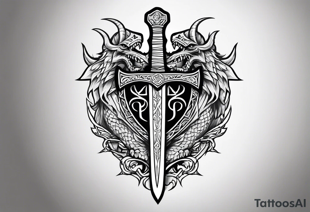 Valhalla sword shield dragon axe viking church tattoo idea Valhalla sword shield dragon axe viking church tattoo idea