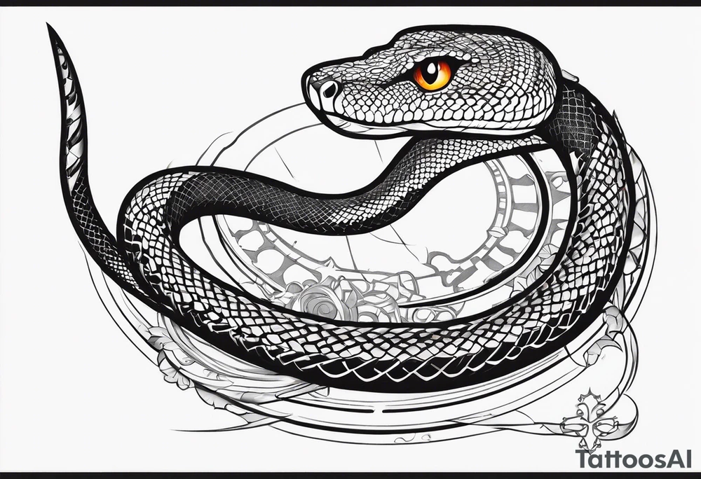 Aggresive Long Snake "phyton" with a sword, this design must be in a vertical vertical proportion. Additionaly the desing must be "Steampunk" type tattoo idea