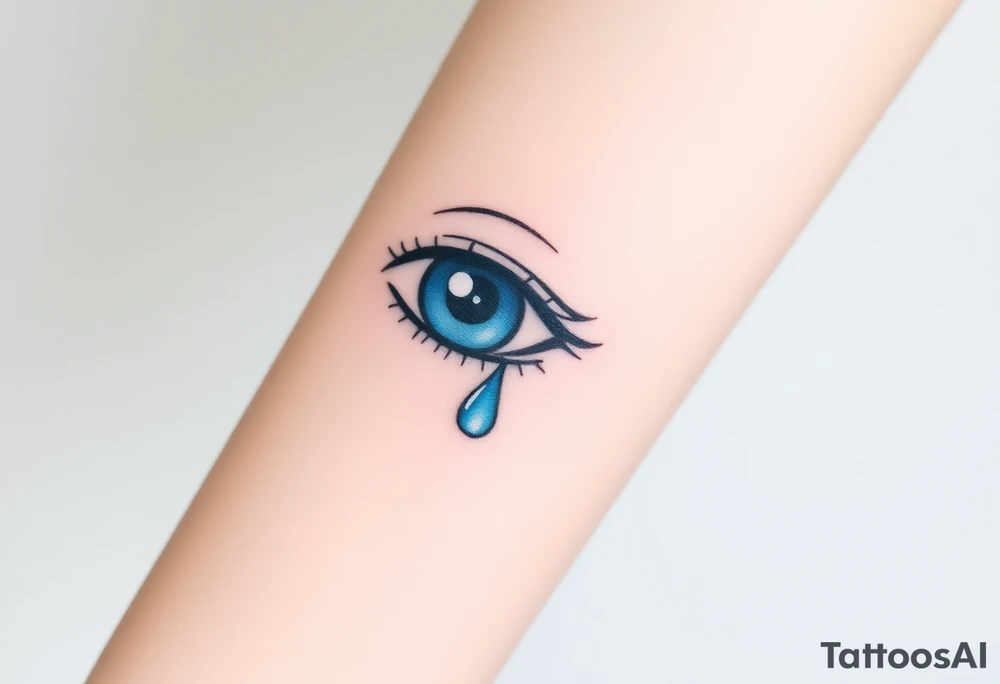 A tear drop dripping from the eye, glowing in silver and blue tattoo idea