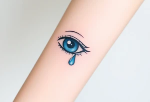 A tear drop dripping from the eye, glowing in silver and blue tattoo idea