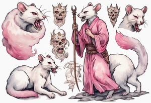 an ermine with pink fur attacking an angry medieval man tattoo idea